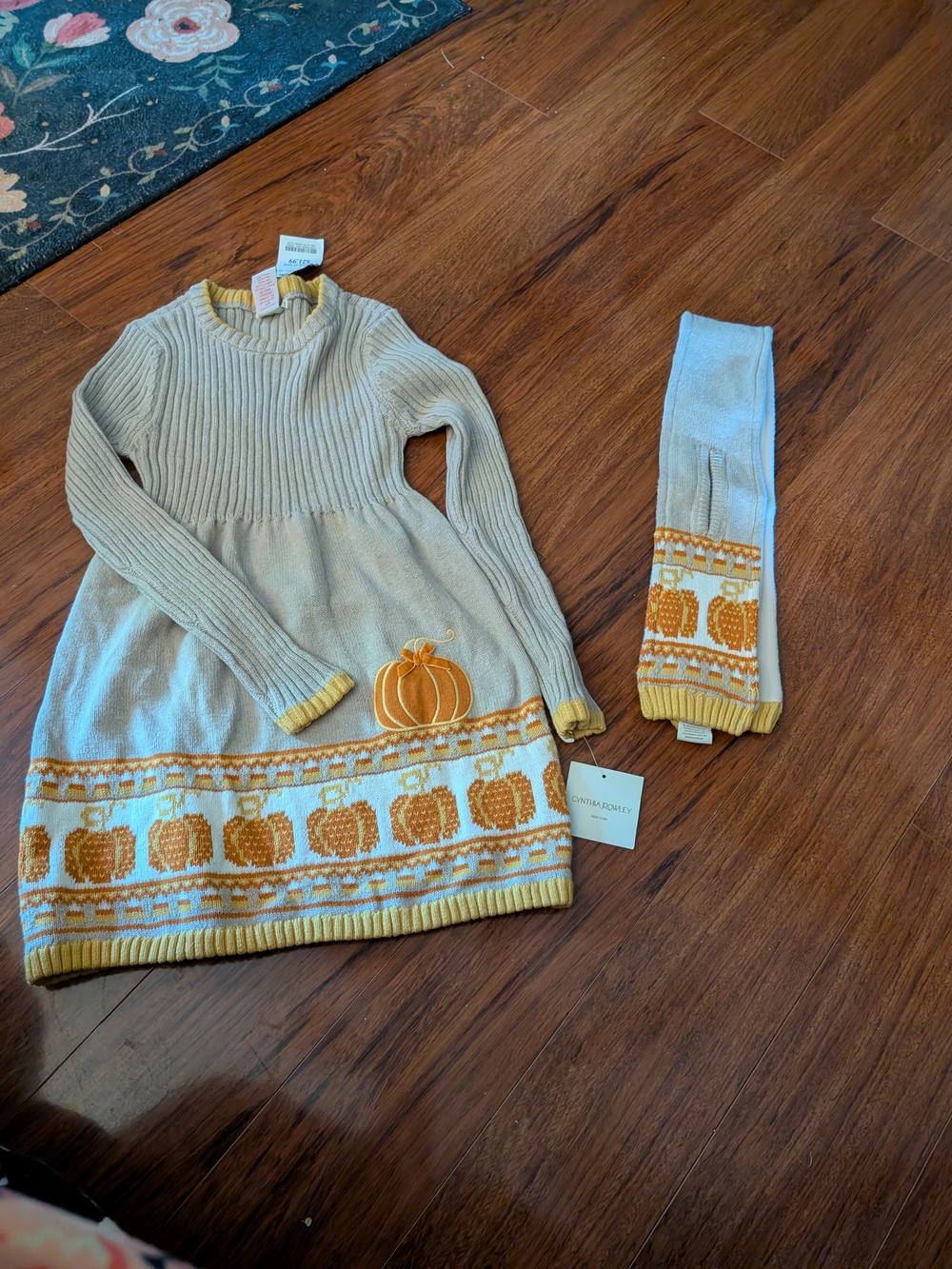 Cynthia Rowley girls' pumpkin sweater dress and matching scarf Set- Sz M (7/8)